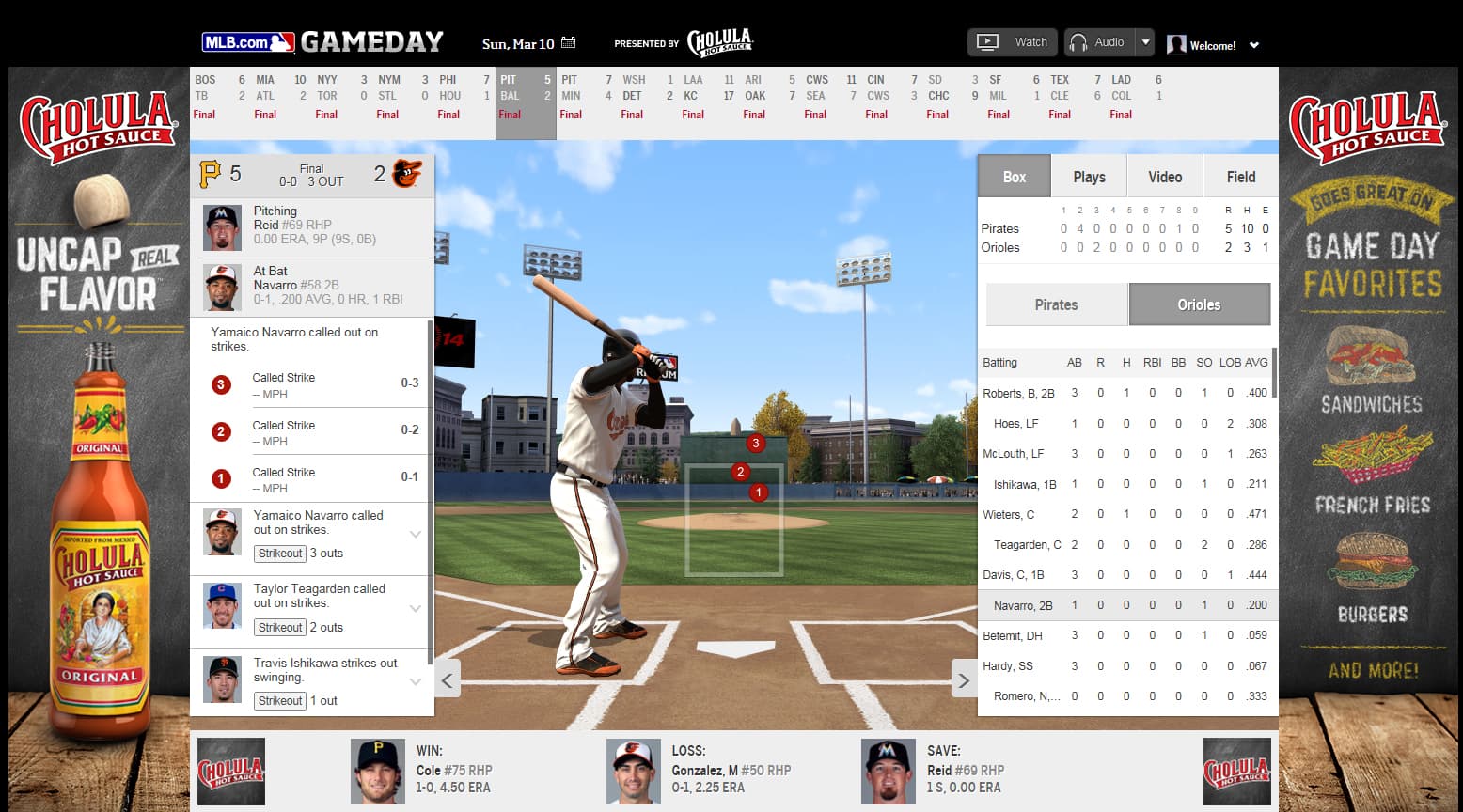 Cholula MLB Gameday promotion mockup